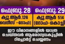 കോവിഡ് 19: പത്തനംതിട്ടയിൽ രോഗം സ്ഥിരീകരിച്ചവർ സഞ്ചരിച്ച വിമാനത്തിലുണ്ടായിരുന്നവർ റിപ്പോർട്ട് ചെയ്യണം