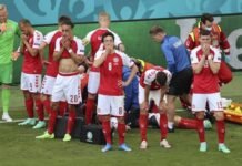 കളിക്കളത്തിൽ വീണ ശേഷം ക്രിസ്ത്യൻ എറിക്സണ് ഹൃദയാഘാതമുണ്ടായി