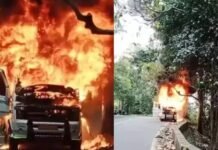 താമരശ്ശരി ചുരത്തില് ഓടിക്കൊണ്ടിരുന്ന ട്രാവലറിന് തീ പിടിച്ചു