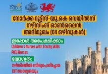 നോര്ക്ക യു.കെ വെയില്സ് ഓണ്ലൈന് നഴ്സിങ് അഭിമുഖം; സെപ്റ്റംബര് 7നകം അപേക്ഷിക്കാം